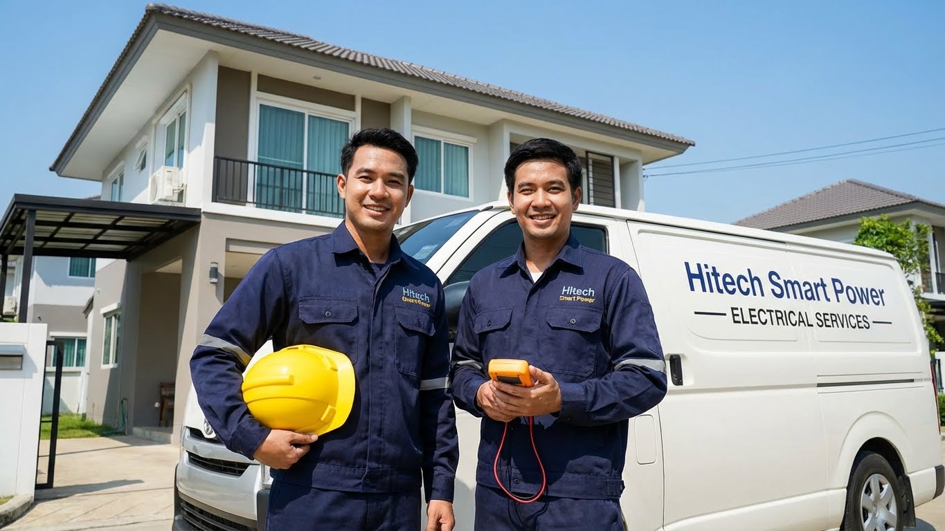 ช่างไฟฟ้า Hitech Smart Power ขณะปฏิบัติงาน