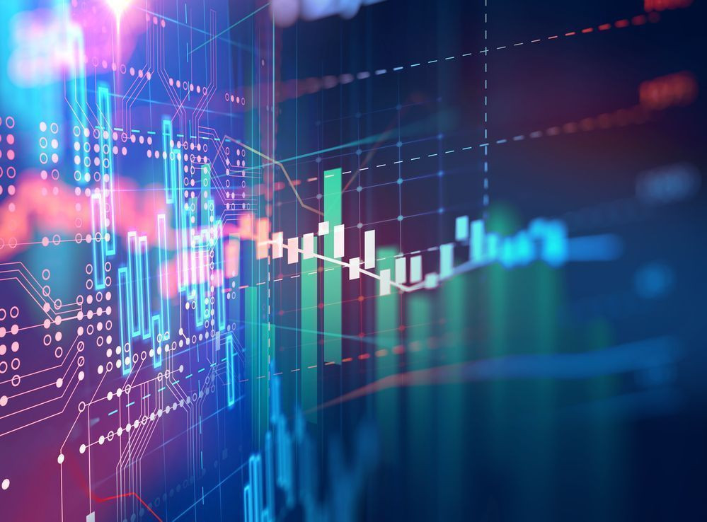 stock market investment graph with indicator and volume data." border="0