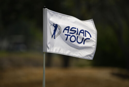 HUA HIN, THAILAND:  The Asian Tour pin flag pictured during Round Five on Sunday, January 22 during the final stage of the 2023 Asian Tour qualifying school. The event is being held from January 18-22, 2023 at Lake View Resort & Golf Club, Hua Hin, Thailand. Picture by Paul Lakatos/Asian Tour.