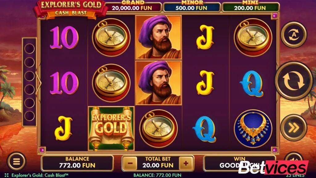 Betvice เกม Explorer’s Gold Cash Blast สล็อตทองคำของนักสำรวจ ระเบิดเงินสด กลางบท