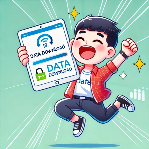 DALLE-2024-10-13-17.58.19---A-cartoon-character-holding-an-iPad-jumping-in-joy-with-a-big-smile-celebrating-after-completing-a-data-download.-The-character-should-have-dynamic.webp