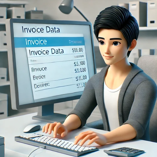 DALLE-2024-10-21-01.12.35---A-3D-cartoon-image-of-a-23-year-old-man-with-smooth-clear-skin-sitting-at-a-desk-entering-INVOICE-data-into-a-computer-system.-He-is-focused-on-typin.webp