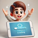 DALLE-2024-11-03-02.09.33---3D-cartoon-of-a-23-year-old-man-celebrating-joyfully-with-hands-raised-after-data-has-finished-loading-on-an-iPad.-The-screen-shows-a-completed-loadi