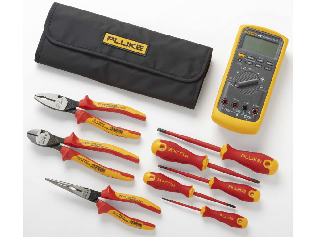 Fluke IB875K 87V Industrial Multimeter & Insulated Hand Tools Starter Kit with Roll Up Pouch