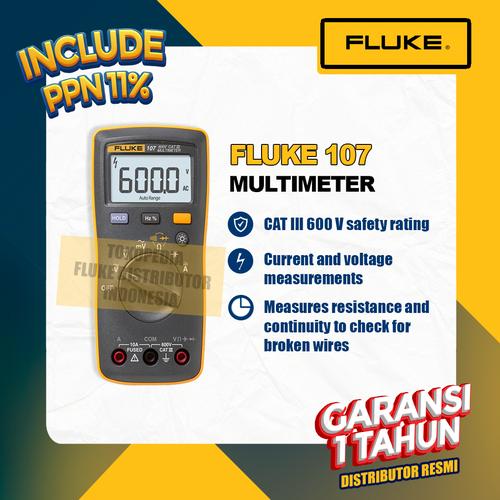 Fluke 107 ESP Palm-Sized Digital Multimeter, CAT III, 600 V