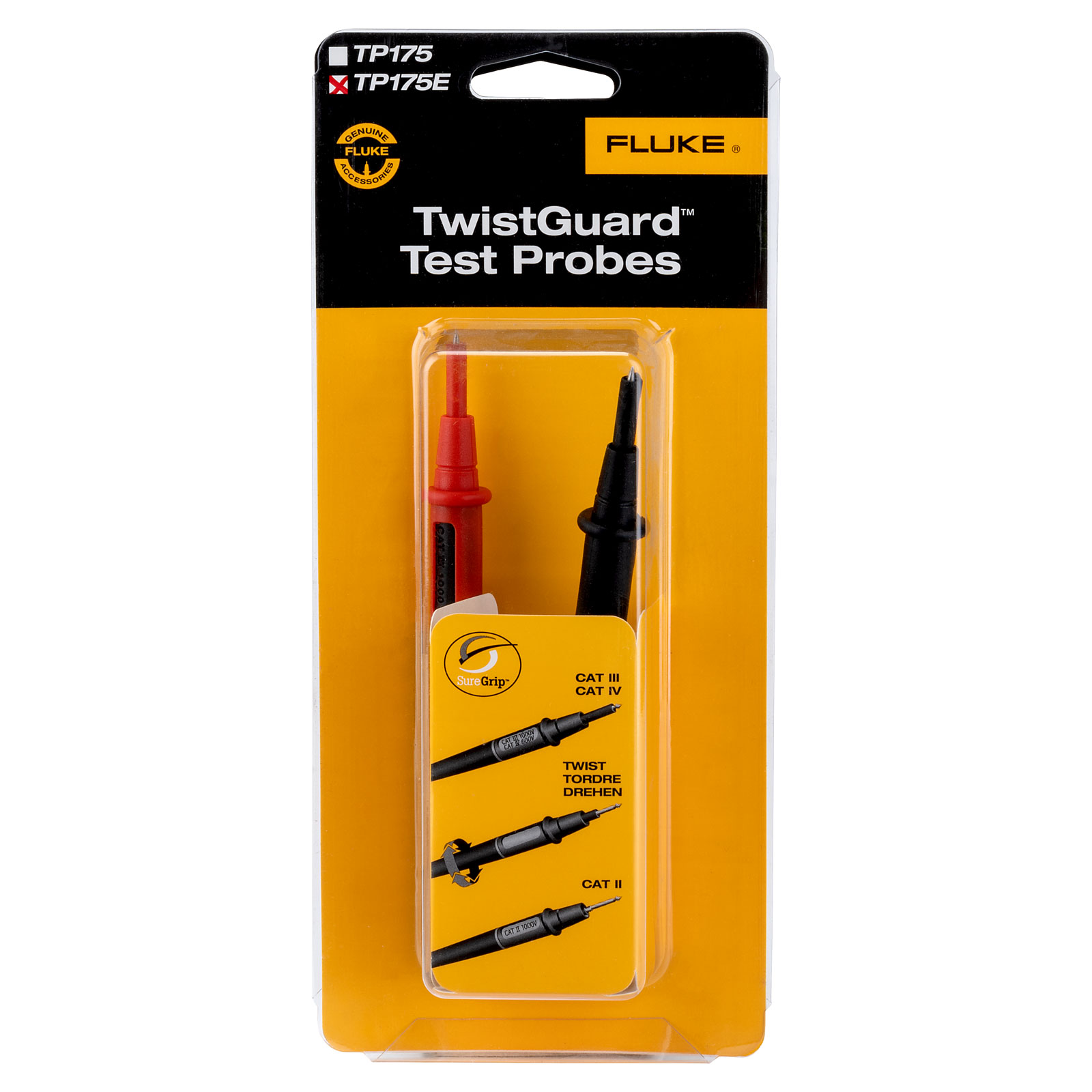 Fluke TP175E Twistguard Test Probes - 2mm Diameter Probe Tips with 4mm Adapters
