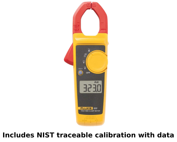 Fluke 323-NIST True RMS Clamp Meter, 400 A, includes Traceable Calibration Certificate
