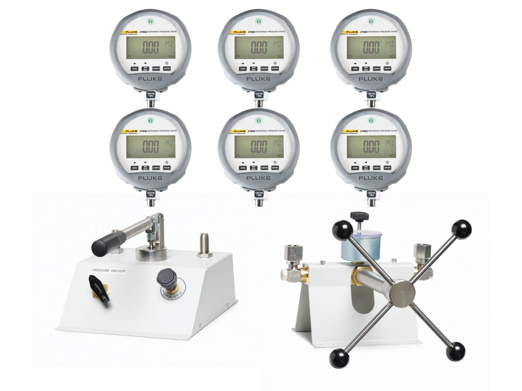 Fluke P5510/14-2700G-6/C Pneumatic Pressure Calibrator, 6 Gauges Accredited