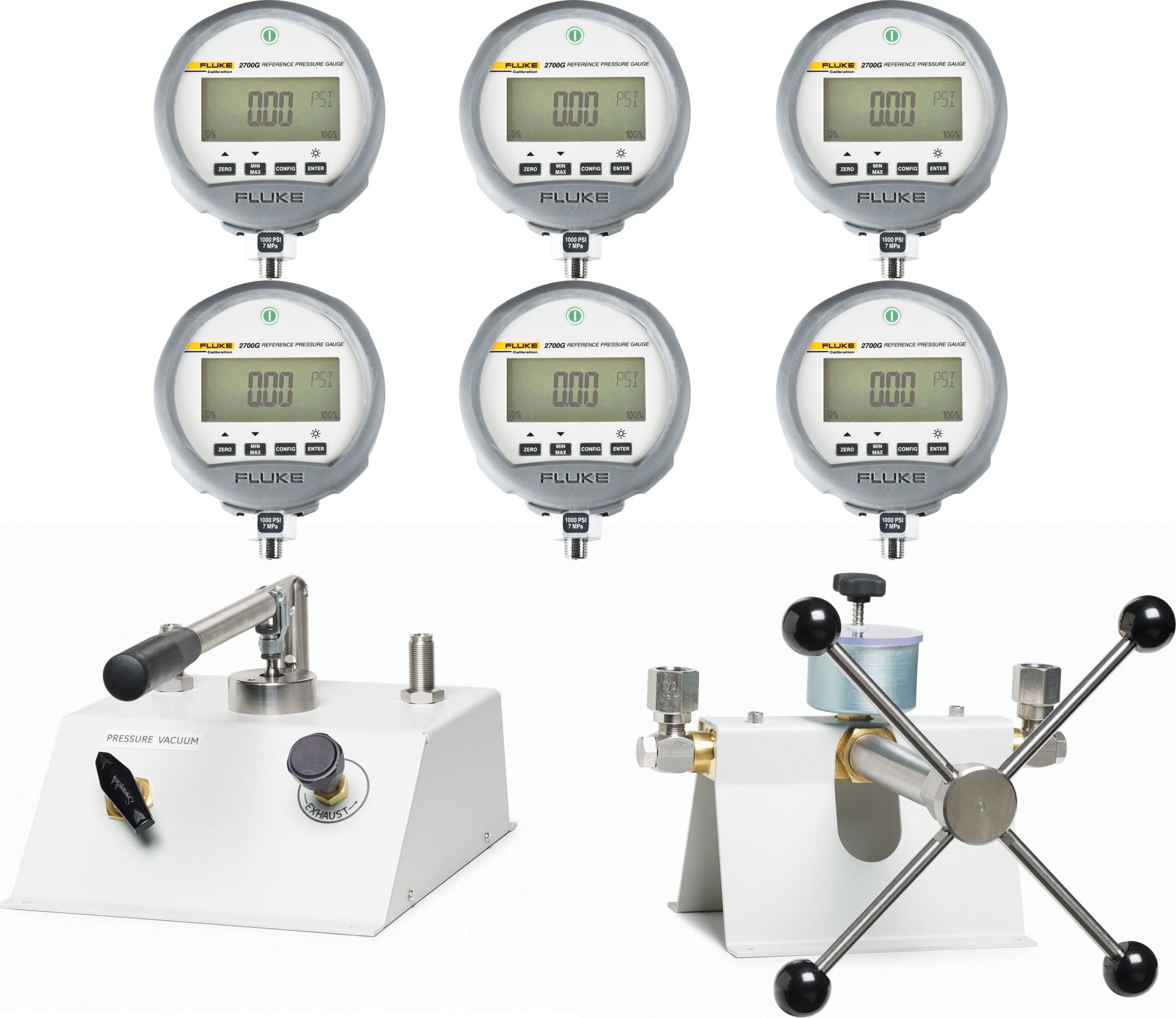 Fluke P5510/14-2700G-6 Pneumatic Pressure Calibrator, 6 Gauges