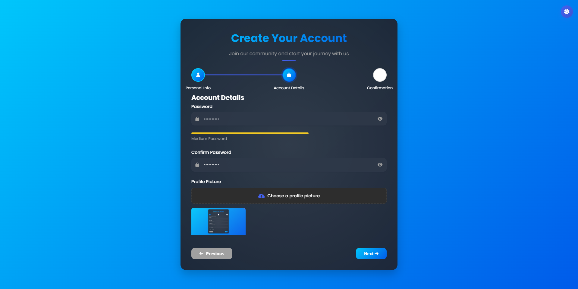 Salapao Form Wizard, Signup, Dark Mode