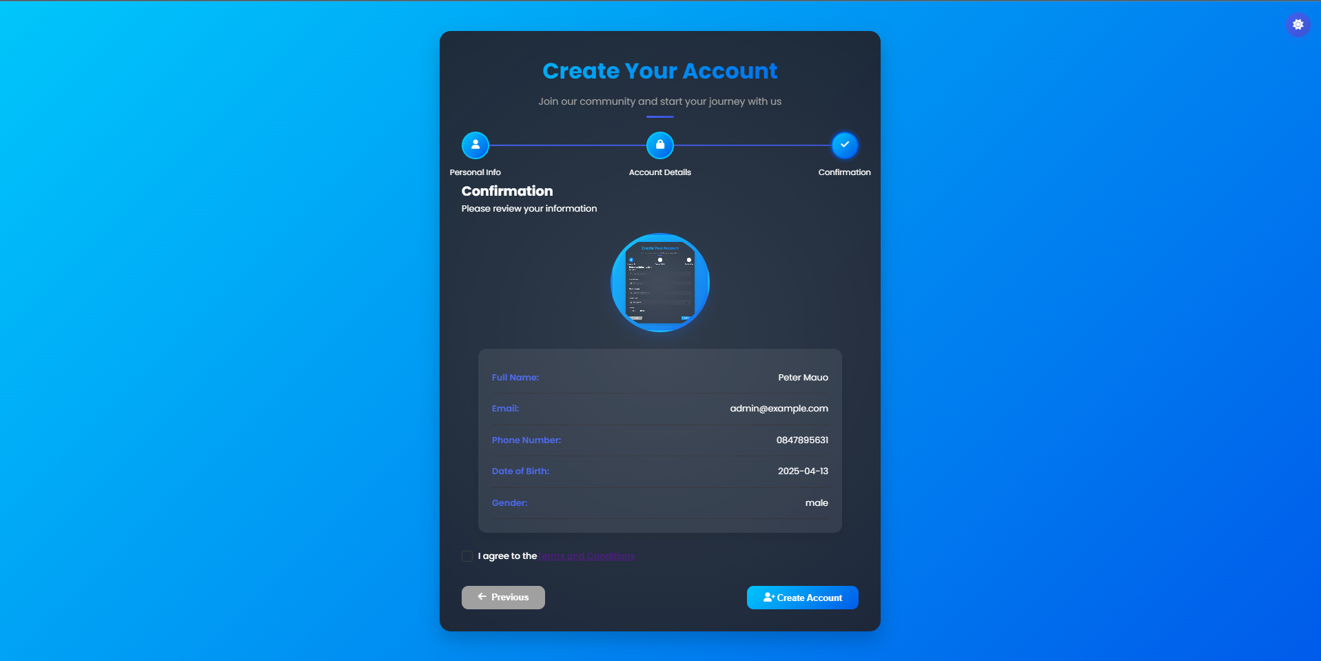Salapao Form Wizard, Signup, Dark Mode