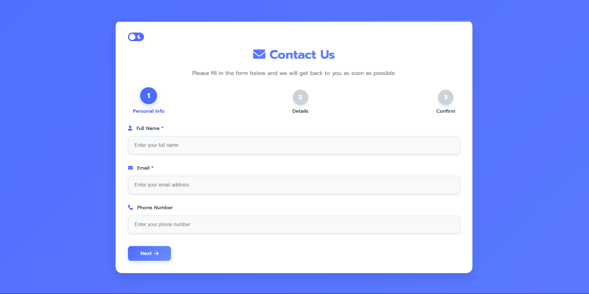 Salapao Form Wizard, Contact, Dark Mode