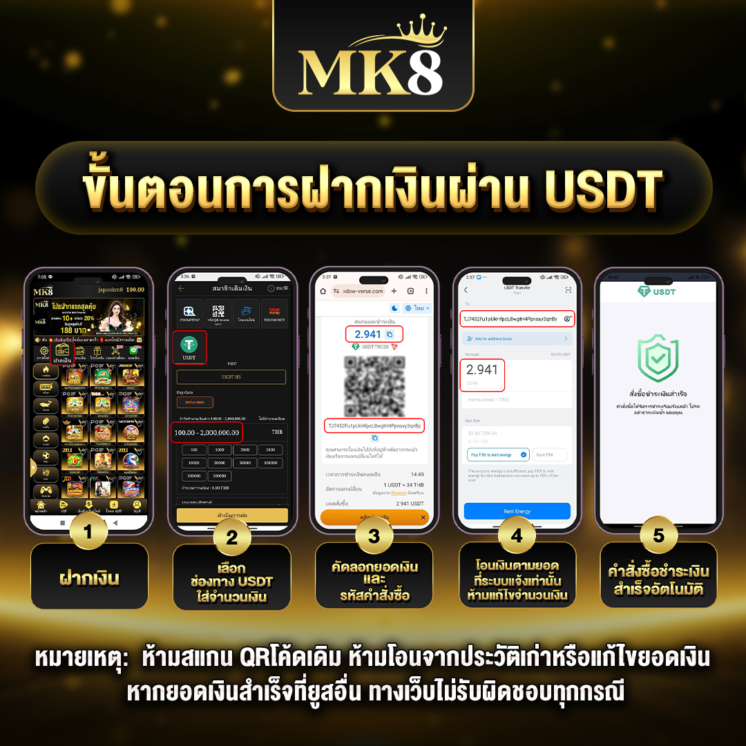 วิธีฝากเงินผ่าน USDT ที่ MK8