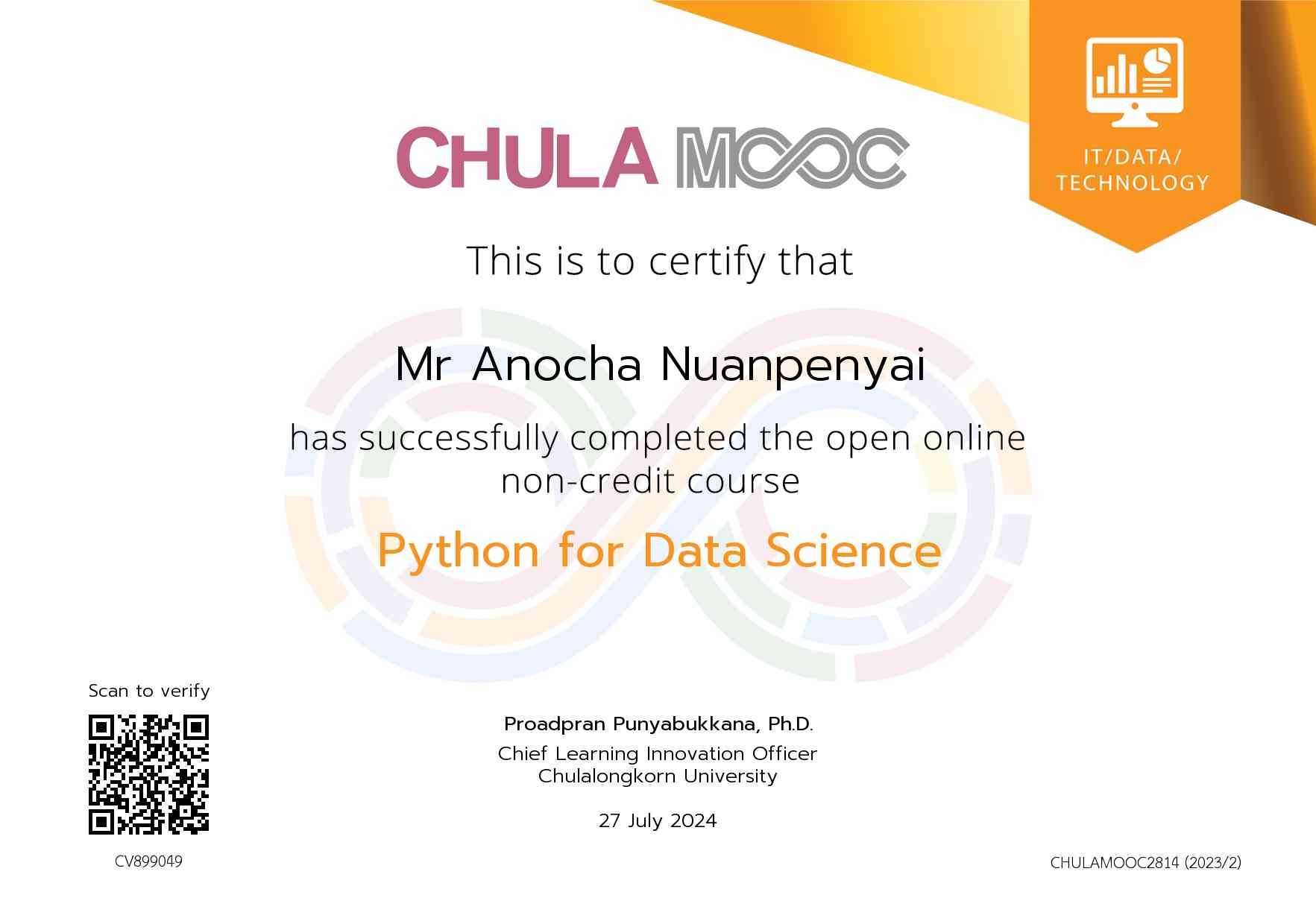 certificate Python for Data Science