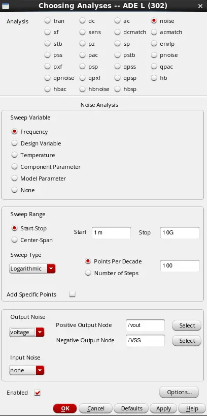 ตั้งค่า Noise Analysis เพื่อทดสอบหา Input Noise ของวงจรออปแอมป์