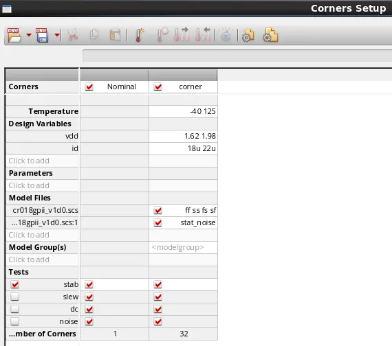 ตัวอย่างการ Setup Corner Simulation เพื่อทดสอบวงจรออปแอมป์