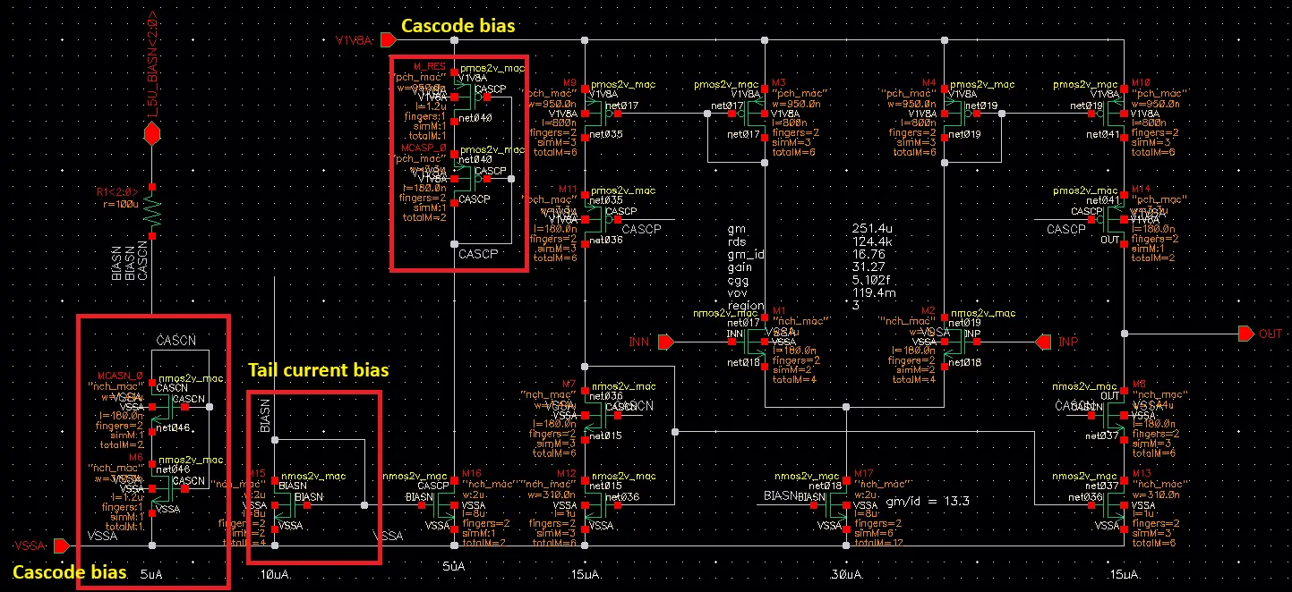 วงจร Symmetrical OTA ที่ออกแบบตาม Design Specification ที่กำหนดไว้ในตัวอย่าง